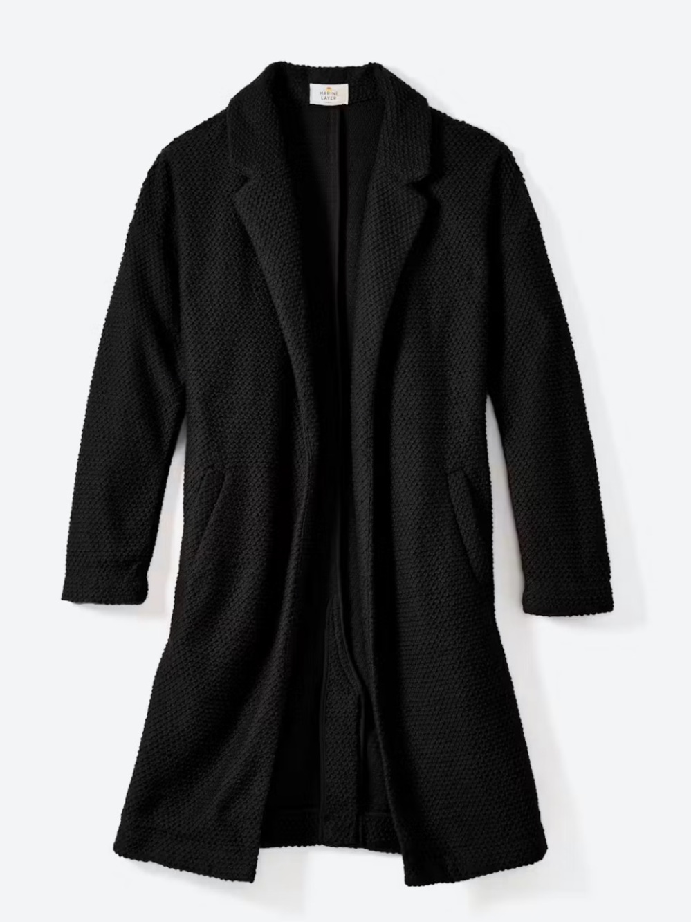 Marine Layer Black Birdseye Open Front Cardigan Coat Size M